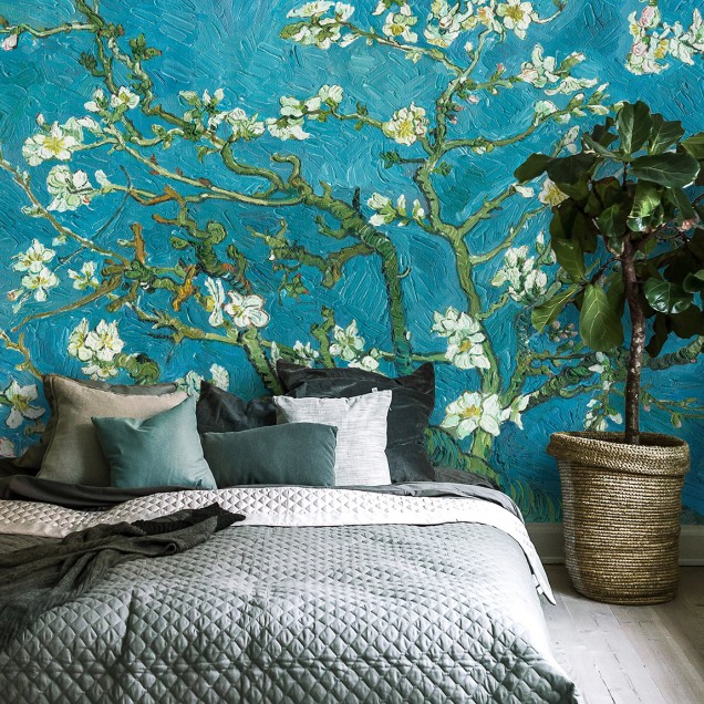 Tapet cu flori de migdal, inspirat de Vincent van Gogh.