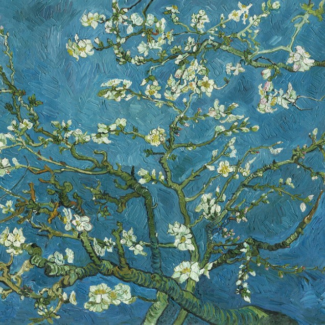 Tapet cu flori de migdal, inspirat de Vincent van Gogh.