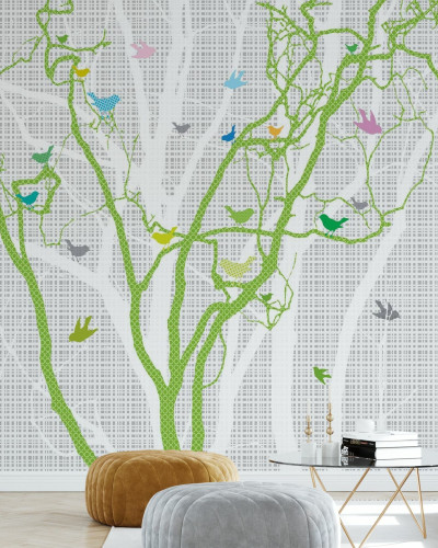 Fototapet Photowall PHW-E20056. Conține culorile: Verde, Verde-Galben, Roz, Roz Deschis, Gri, Telegri 4, Verde, Verde Deschis, Alb, Alb Trafic