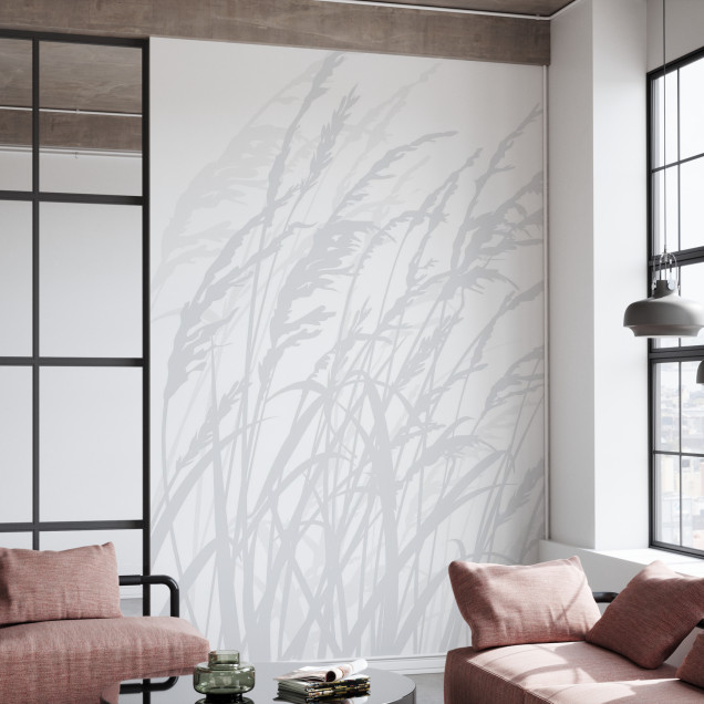 Tapet cu iarbă gri deschis, Grass, Light Grey, în living