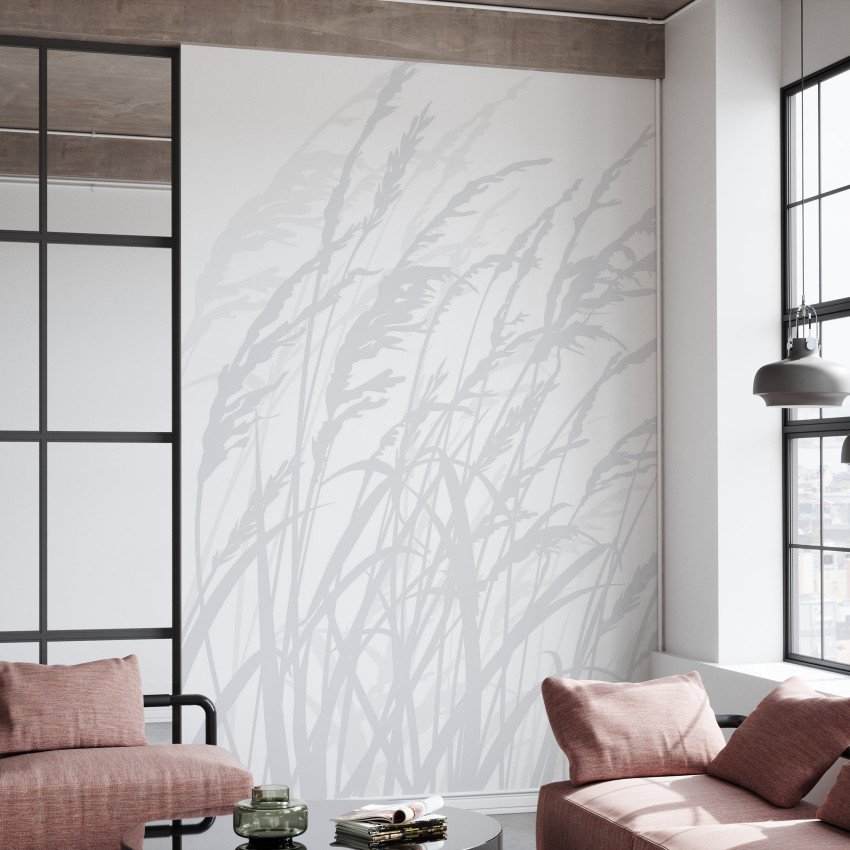 Tapet cu design minimalist, cu iarba in nuante de gri. Perfect pentru a crea o atmosferă relaxantă și calmă.