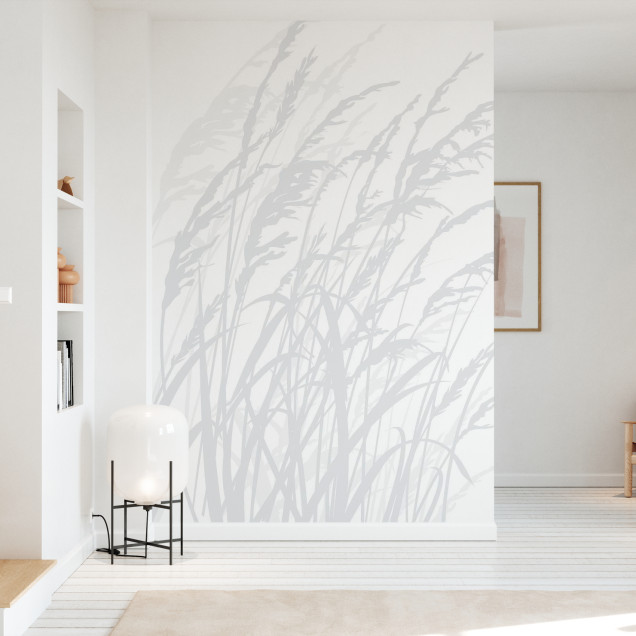 Tapet cu iarbă gri deschis, Grass, Light Grey, în living