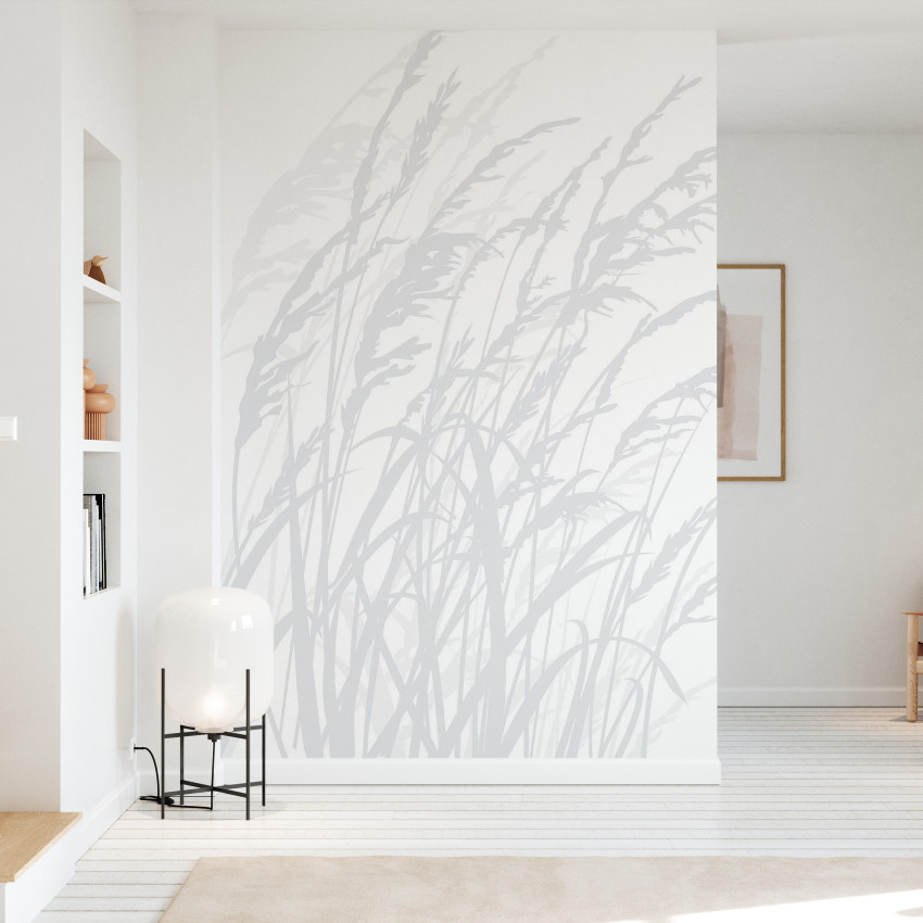 Tapet cu design minimalist, cu iarba in nuante de gri. Perfect pentru a crea o atmosferă relaxantă și calmă.