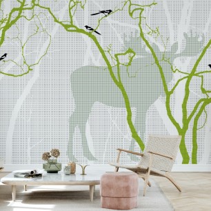Fototapet Photowall PHW-E20273. Conține culorile: Galben, Galben Sulfuric, Alb, Alb Papirus, Negru, Negru Închis, Verde, Verde-Galben, Verde, Verde Măsliniu