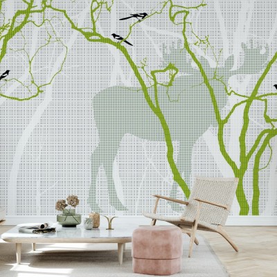 Fototapet Photowall PHW-E20273. Conține culorile: Galben, Galben Sulfuric, Alb, Alb Papirus, Negru, Negru Închis, Verde, Verde-Galben, Verde, Verde Măsliniu