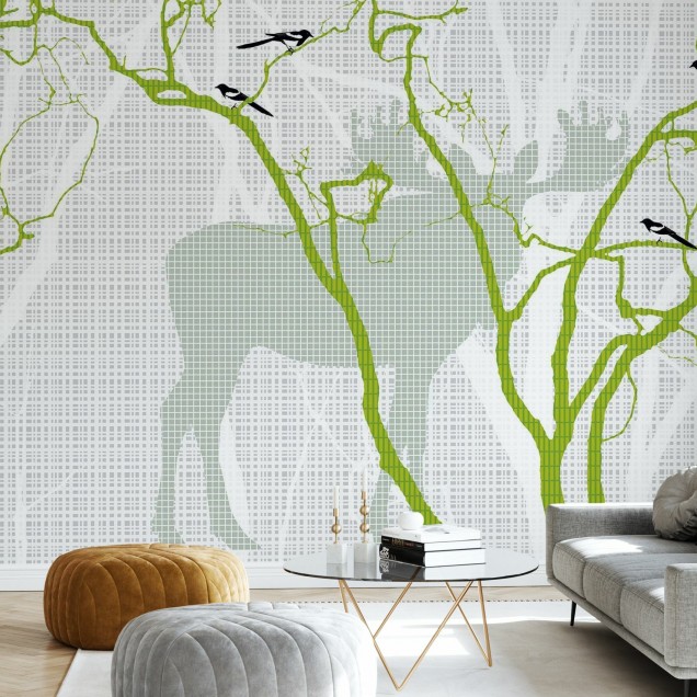 Fototapet Photowall PHW-E20273. Conține culorile: Galben, Galben Sulfuric, Alb, Alb Papirus, Negru, Negru Închis, Verde, Verde-Galben, Verde, Verde Măsliniu