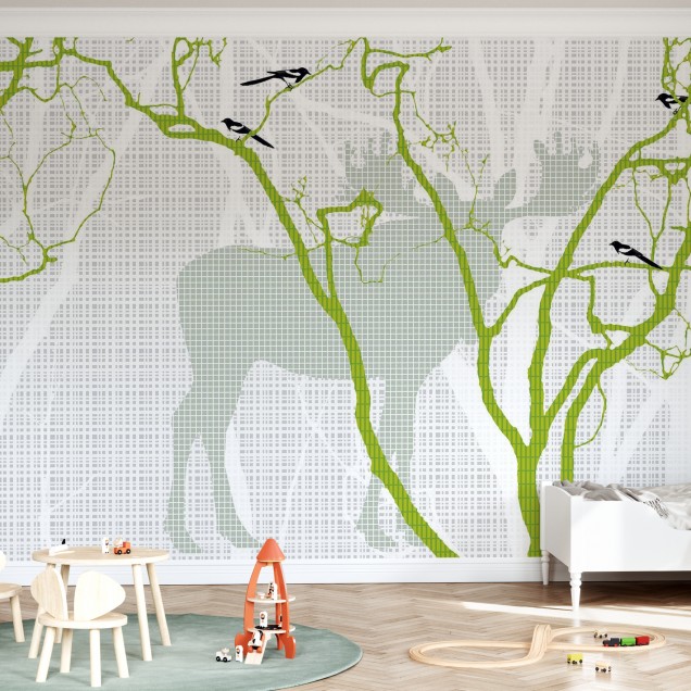 Fototapet Photowall PHW-E20273. Conține culorile: Galben, Galben Sulfuric, Alb, Alb Papirus, Negru, Negru Închis, Verde, Verde-Galben, Verde, Verde Măsliniu