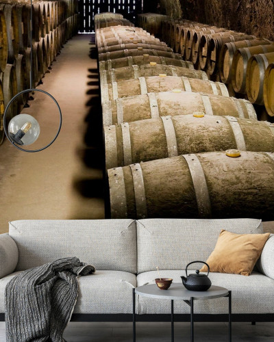 Tapet cu imaginea unui depozit de butoaie de vin