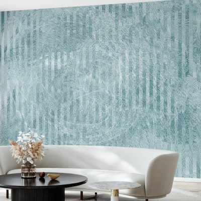 Tapet Specular Reflection, Blue Grey, cu un design abstract alb-negru pe un fundal albastru-gri.