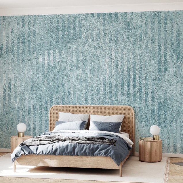Tapet Specular Reflection, Blue Grey, cu un design abstract alb-negru pe un fundal albastru-gri.