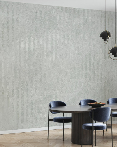 Tapet gri cu reflexii subtile, decorat cu un design geometric minimalist. Tapetul este perfect pentru a crea o atmosfera elegantă și sofisticată.