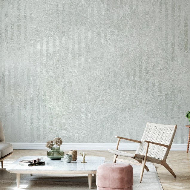 Tapet gri cu reflexii subtile, decorat cu un design geometric minimalist. Tapetul este perfect pentru a crea o atmosfera elegantă și sofisticată.