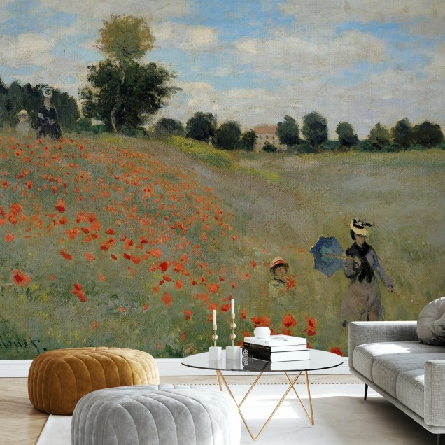 Tapet cu un design impresionist cu flori roșii, Wild Poppies, Claude Monet