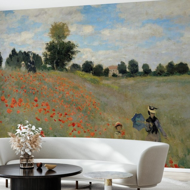 Tapet cu un design impresionist cu flori roșii, Wild Poppies, Claude Monet