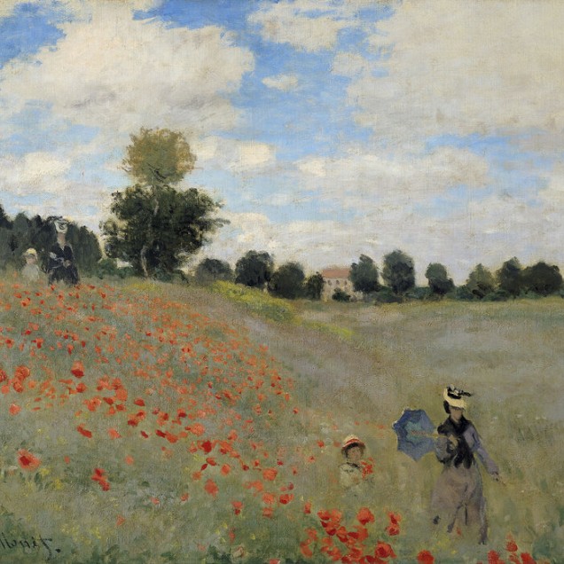 Tapet cu un design impresionist cu flori roșii, Wild Poppies, Claude Monet