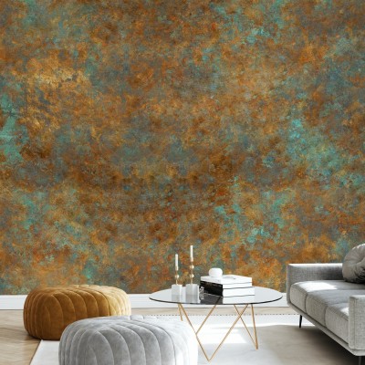 Tapet cu aspect vintage cu tonuri de auriu si verde, perfect pentru living, dormitor sau bucatarie