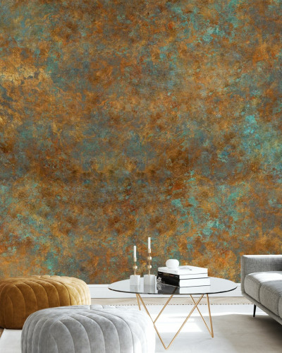 Tapet cu aspect vintage cu tonuri de auriu si verde, perfect pentru living, dormitor sau bucatarie