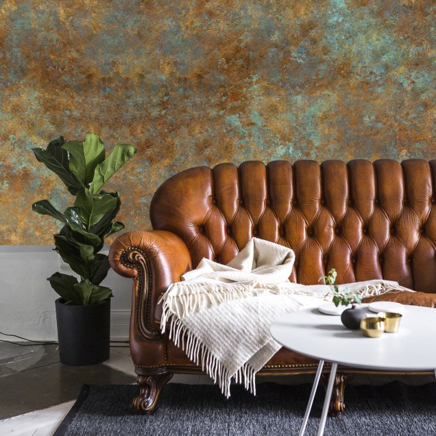 Tapet cu aspect vintage cu tonuri de auriu si verde, perfect pentru living, dormitor sau bucatarie