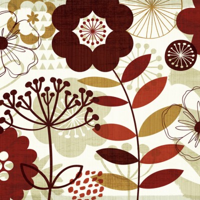 Tapet floral modern cu flori rosii si aurii