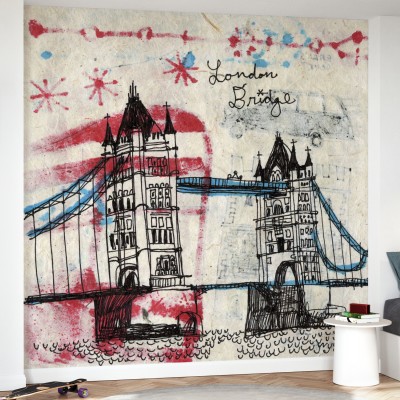 Tapet cu design artistic modern, perfect pentru dormitor. Imagine cu un tapet ce prezintă Tower Bridge din Londra.