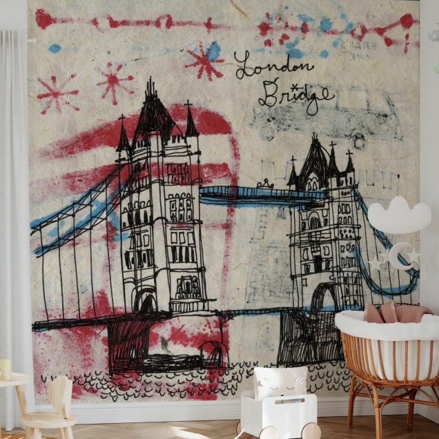 Tapet cu design artistic modern, perfect pentru dormitor. Imagine cu un tapet ce prezintă Tower Bridge din Londra.