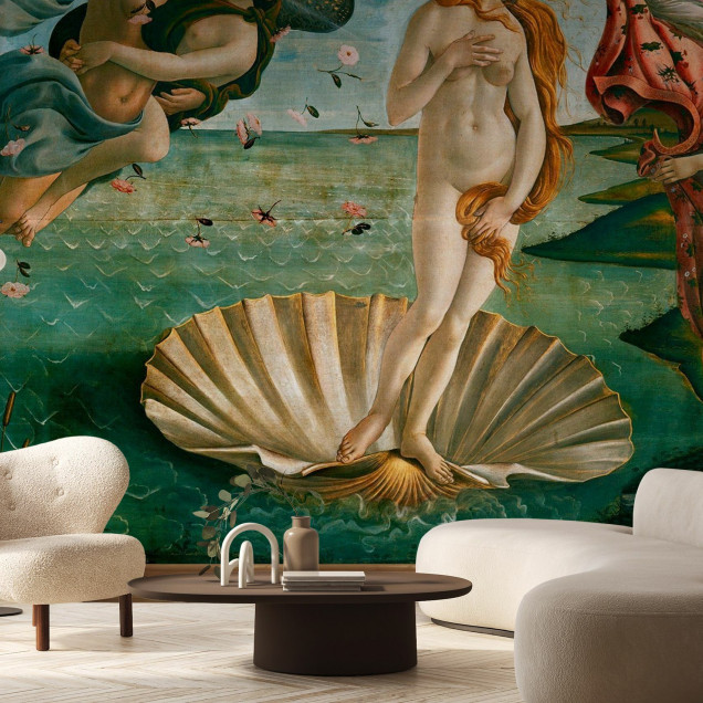 Birth of Venus by Sandro Botticelli wall mural in bedroom setting