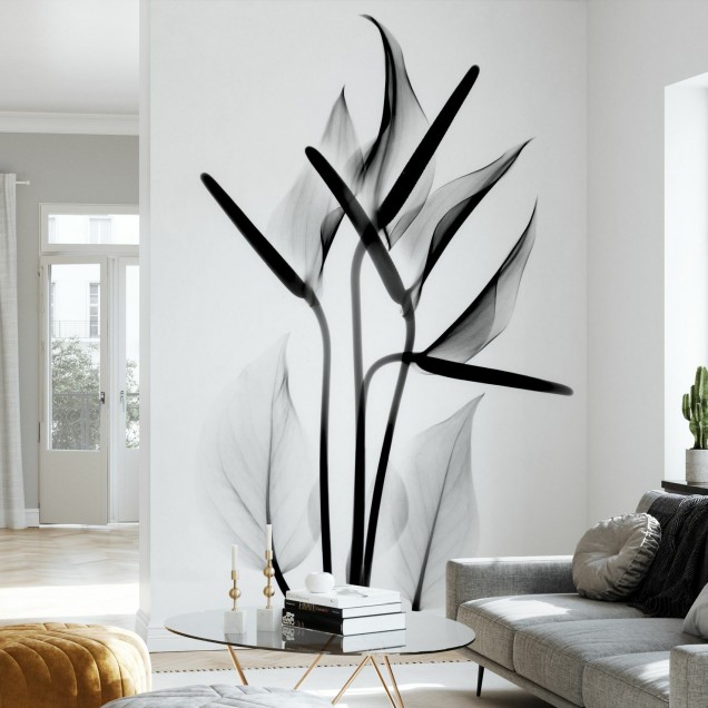 Fototapet floral alb-negru, design interior modern