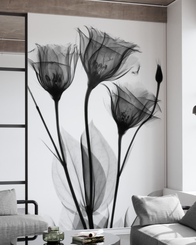 Wallpaper modern cu flori în tonuri de gri