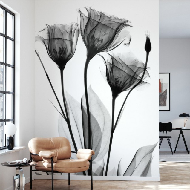 Wallpaper modern cu flori în tonuri de gri