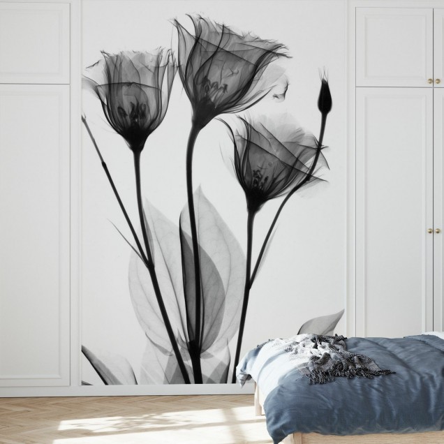 Wallpaper modern cu flori în tonuri de gri