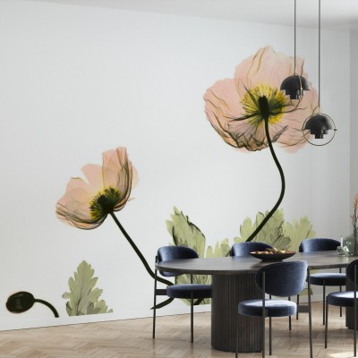 Fototapet floral cu maci islandezi în decor modern