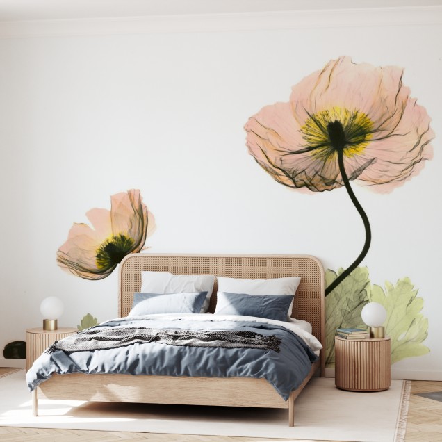 Fototapet floral cu maci islandezi în decor modern
