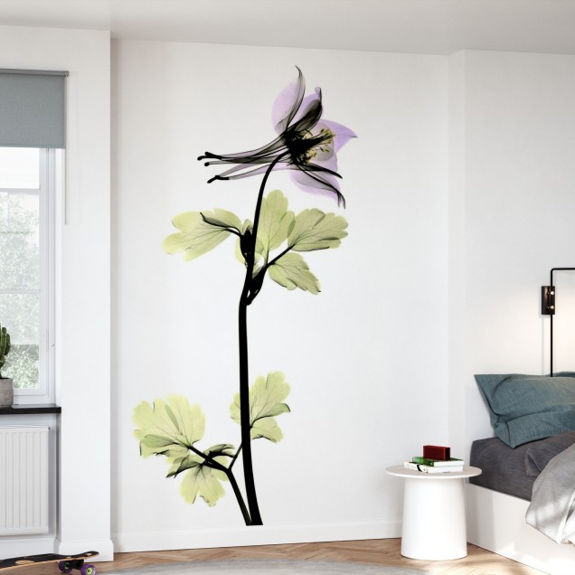 Tapet floral Columbine cu o floare delicata in nuante de violet si verde