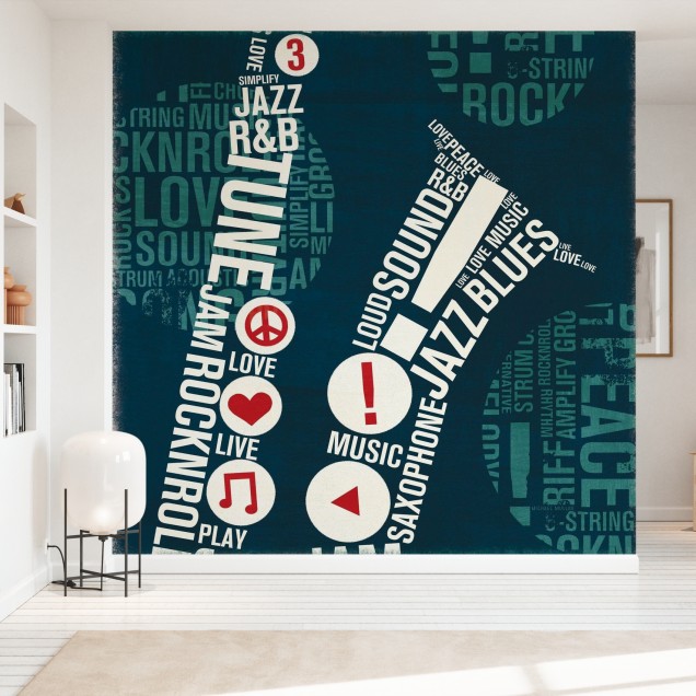 Tapet cu design abstract inspirat de muzică. Cuvintele tapetului se îmbină perfect, creând un efect vizual deosebit.  Culorile tapetului sunt vibrante și adaugă un strop de energie oricărei încăperi.