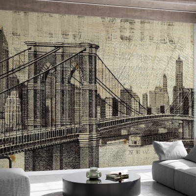 Tapet vintage cu Podul Brooklyn, New York