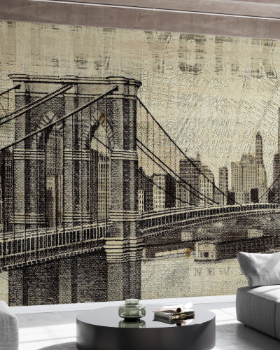 Tapet vintage cu Podul Brooklyn, New York