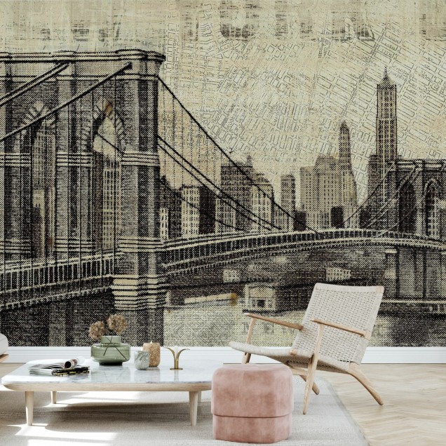 Tapet vintage cu Podul Brooklyn, New York