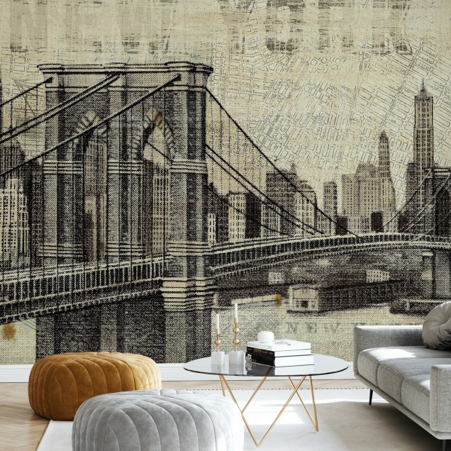 Tapet vintage cu Podul Brooklyn, New York