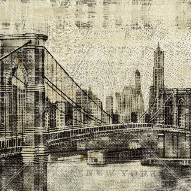 Tapet vintage cu Podul Brooklyn, New York