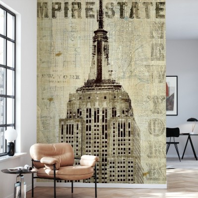 Tapet vintage cu Empire State Building pe un fundal cu harta New York-ului
