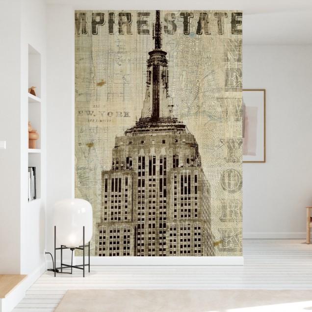 Tapet vintage cu Empire State Building pe un fundal cu harta New York-ului