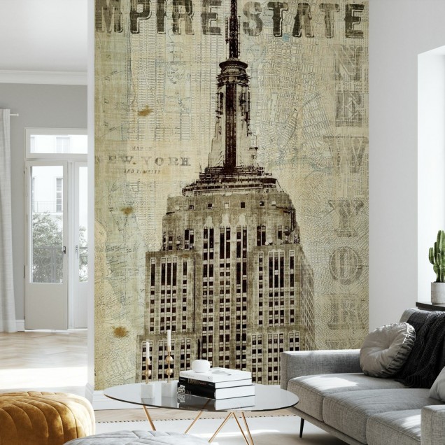 Tapet vintage cu Empire State Building pe un fundal cu harta New York-ului