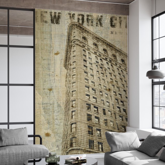Tapet Vintage New York Flat Iron, cu clădirea Flat Iron din New York într-un design vintage.
