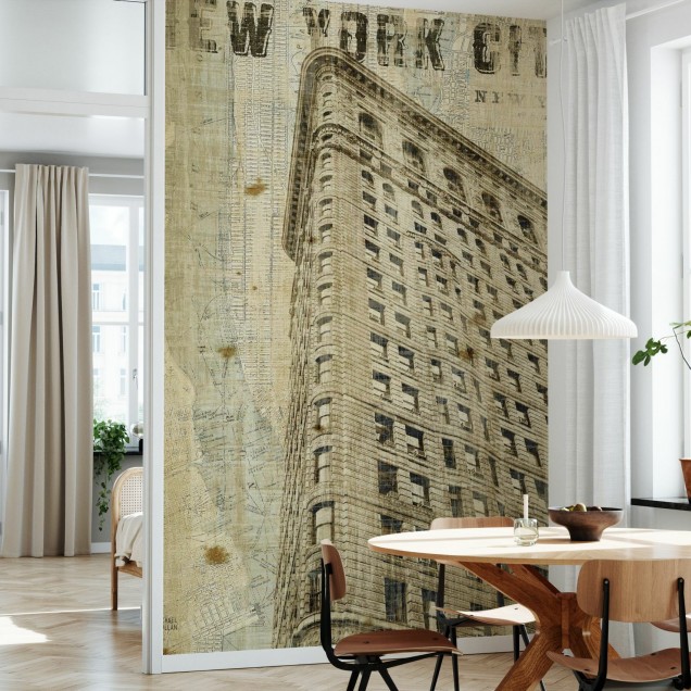 Tapet Vintage New York Flat Iron, cu clădirea Flat Iron din New York într-un design vintage.