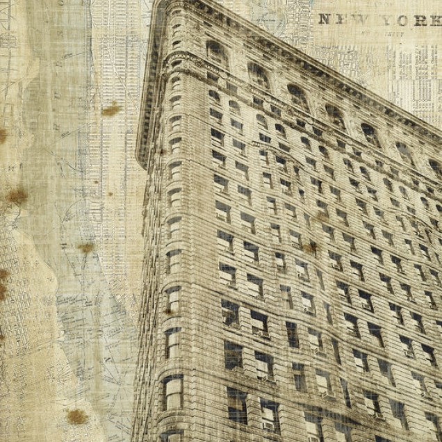 Tapet Vintage New York Flat Iron, cu clădirea Flat Iron din New York într-un design vintage.