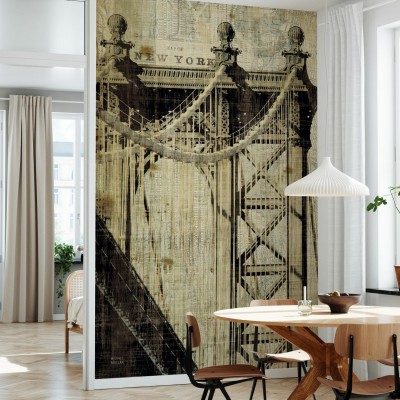 Tapet Vintage New York Manhattan Bridge, cu o imagine a podului Manhattan în stil vintage.