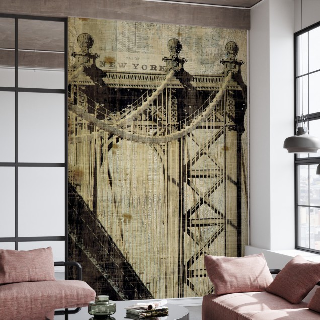Tapet Vintage New York Manhattan Bridge, cu o imagine a podului Manhattan în stil vintage.