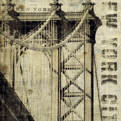 Tapet Vintage New York Manhattan Bridge, cu o imagine a podului Manhattan în stil vintage.