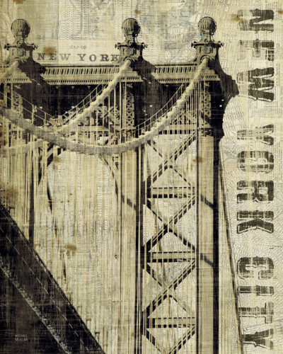 Tapet Vintage New York Manhattan Bridge, cu o imagine a podului Manhattan în stil vintage.