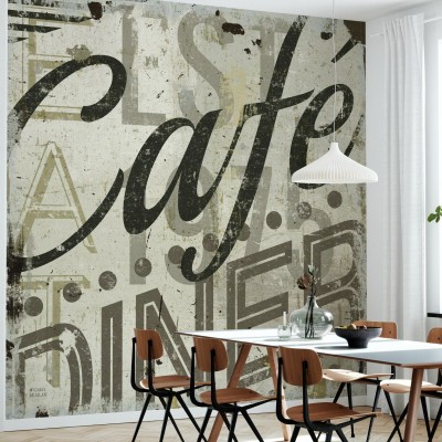Tapet Restaurant Sign II, cu un design grafic, litere mari și textură vintage, pentru un aspect modern și urban.